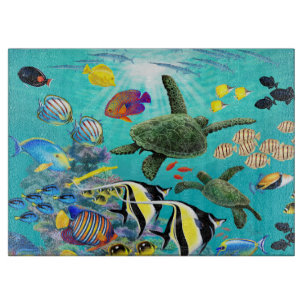 Molokini Cove Hawaiian Tropical Fish Sea Turtle Cutting Board
