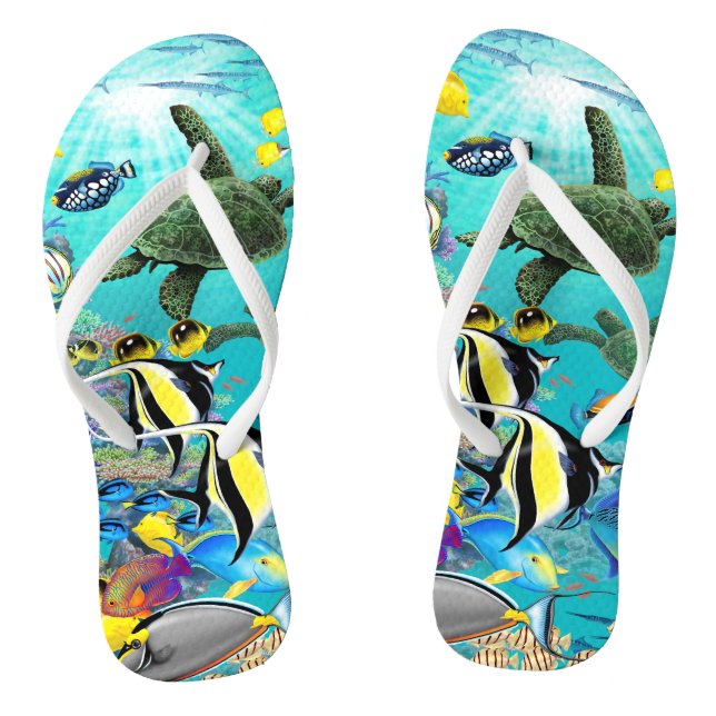 Molokini Cove Hawaiian Tropical Fish Sea Turtle Jandals (Footbed)