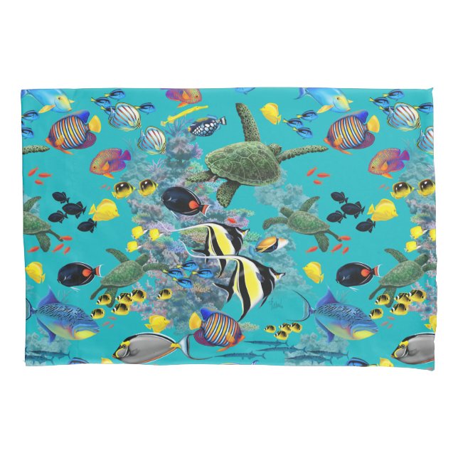 Molokini Cove Hawaiian Tropical Fish Sea Turtle Pillowcase (Front)