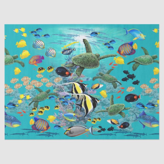Molokini Cove Hawaiian Tropical Fish Sea Turtle Tissue Paper (Front)