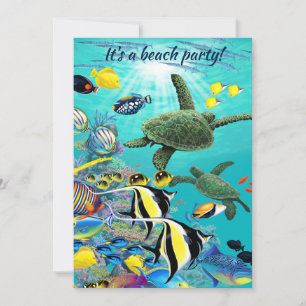 Molokini Cove Hawaiian Tropical Fish Turtle Luau Invitation