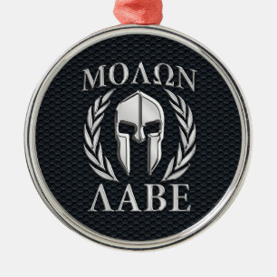 Molon Labe Chrome Like Spartan Helmet on Grille Metal Tree Decoration