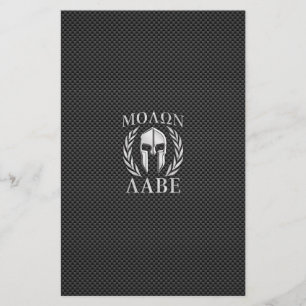 Molon Labe Chrome Spartan Helmet on Carbon Fibre Stationery