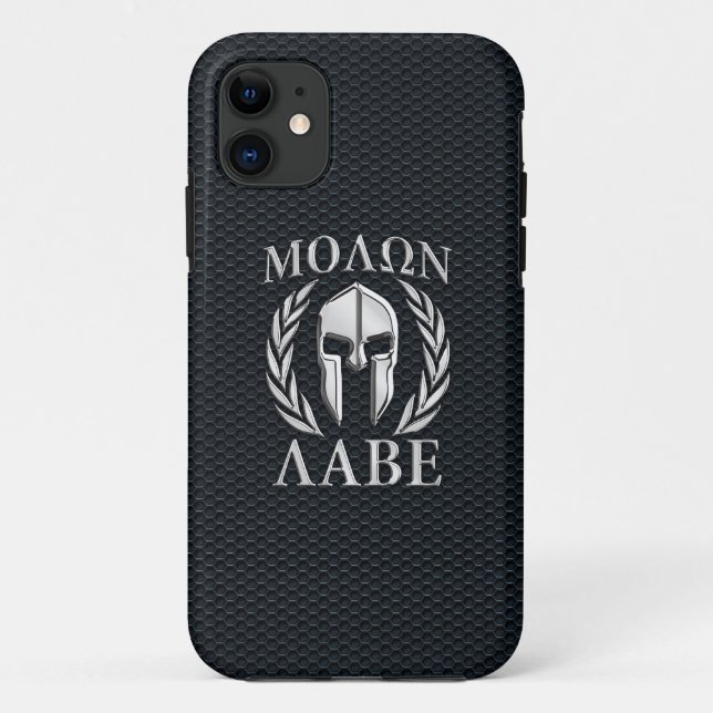 Molon Labe Chrome Spartan Helmet on Grille iPhone  Case-Mate iPhone Case (Back)