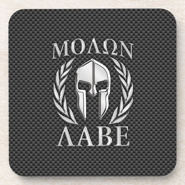 Molon Labe Chrome Style Spartan Armor Carbon Fiber Coaster (Front)