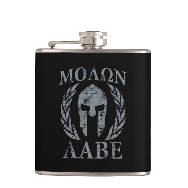 Molon Labe Grunge Spartan Mask Hip Flask (Front)