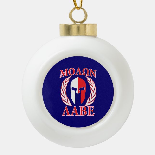 Molon Labe Spartan Armour Laurels Tri Colour Ceramic Ball Christmas Ornament (Front)