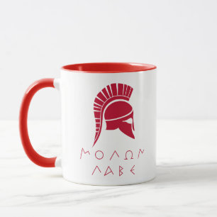 "Molon Labe" Spartan defiance with ancient helmet Mug