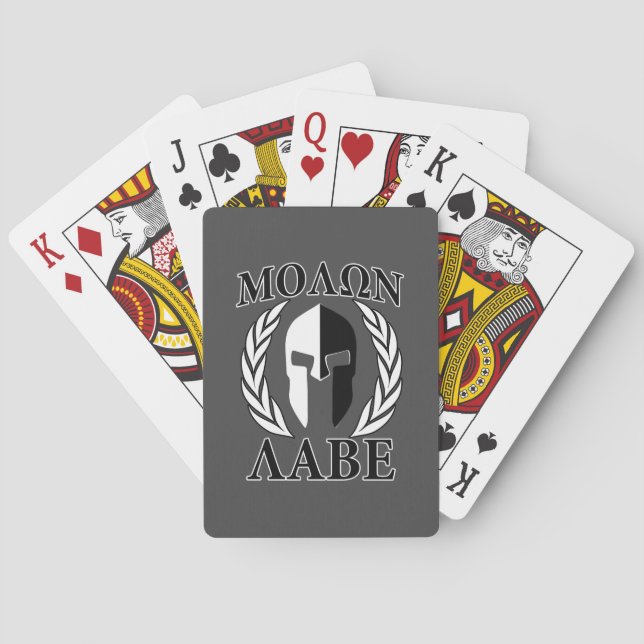Molon Labe Spartan Helmet Laurels Charcoal Playing Cards (Back)