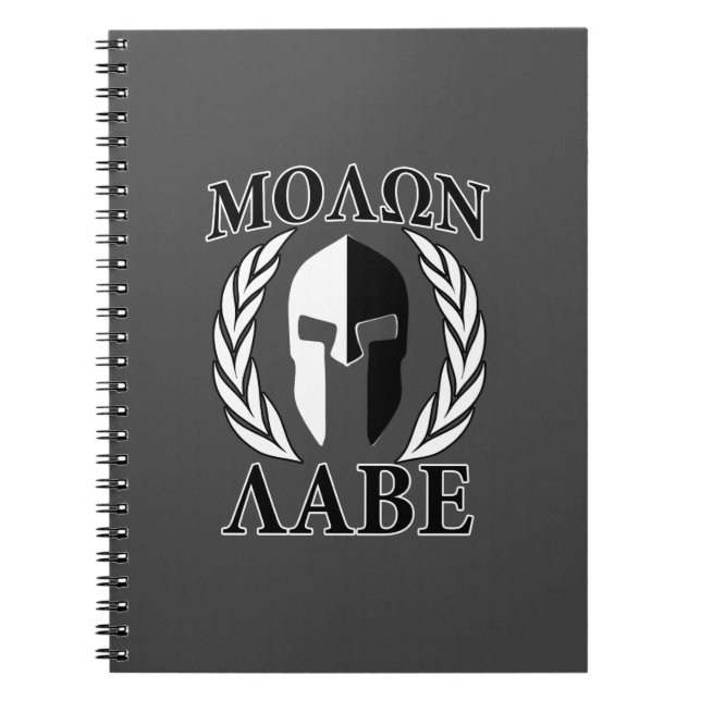 Molon Labe Spartan Helmet Laurels Charcoal Spiral Notebook (Front)