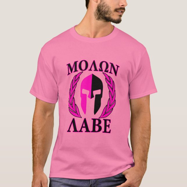 Molon Labe Spartan Helmet Laurels Hot Pink T-Shirt (Front)