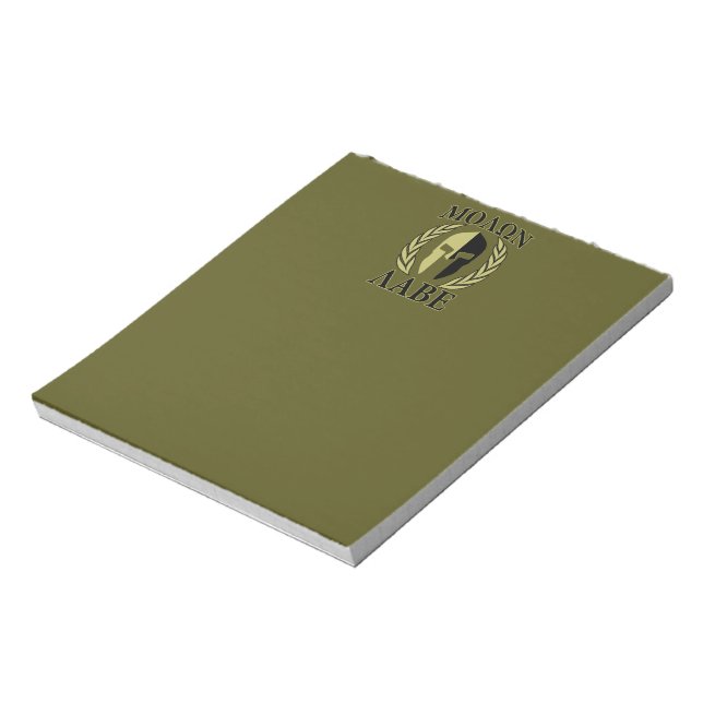 Molon Labe Spartan Helmet Laurels Olive Green Notepad (Rotated)