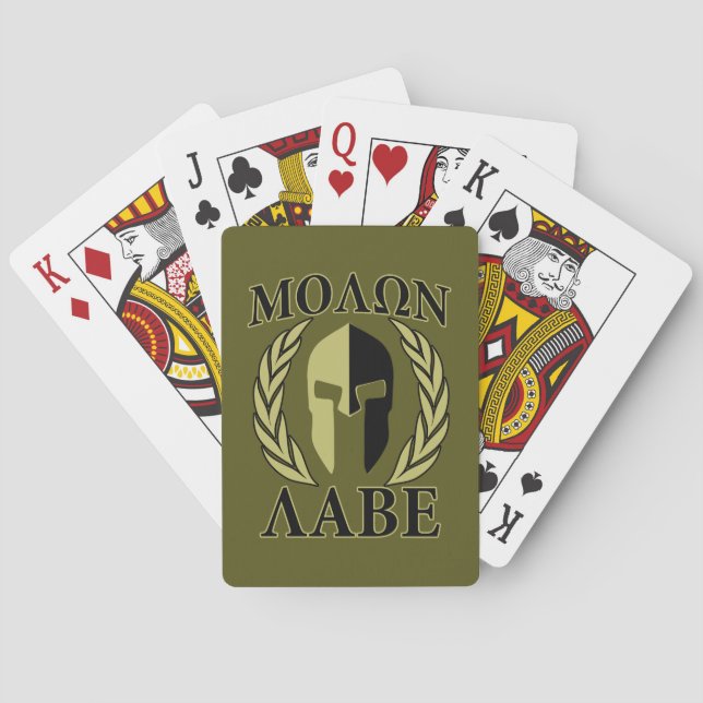 Molon Labe Spartan Helmet Laurels Olive Green Playing Cards (Back)