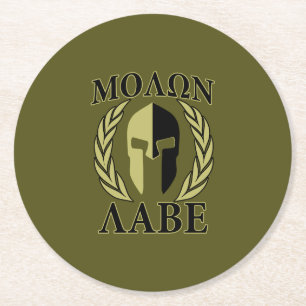 Molon Labe Spartan Helmet Laurels Tri-Colour Round Paper Coaster