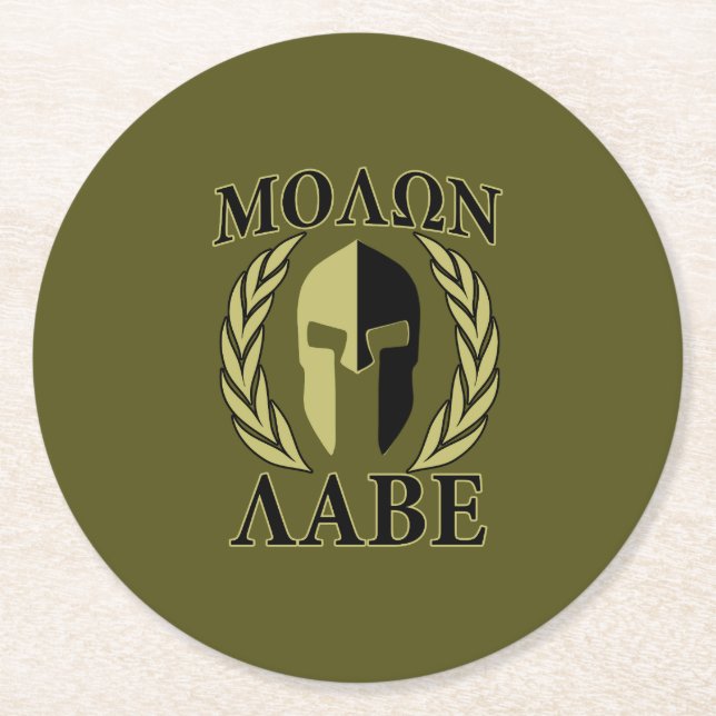 Molon Labe Spartan Helmet Laurels Tri-Colour Round Paper Coaster (Front)
