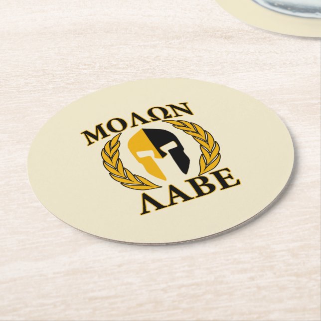 Molon Labe Spartan Helmet Laurels Tri-Colour Round Paper Coaster (Angled)