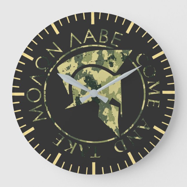 Molon Labe Spartan Helmet Military Camo Large Clock (Front)