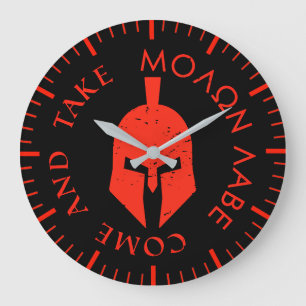 Molon Labe Spartan Helmet Red Large Clock