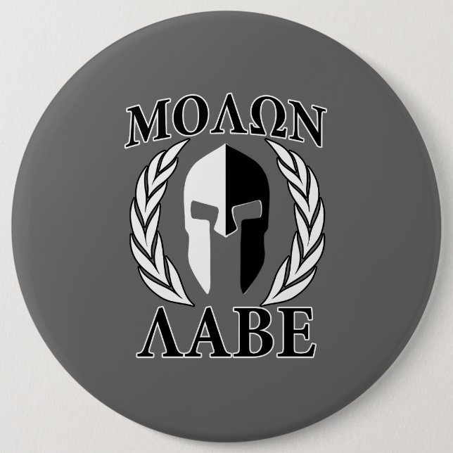 Molon Labe Spartan Mask Armour Laurels Monochrome 6 Cm Round Badge (Front)