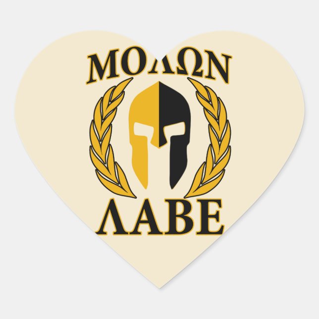 Molon Labe Spartan Mask Laurels Beige Decor Heart Sticker (Front)