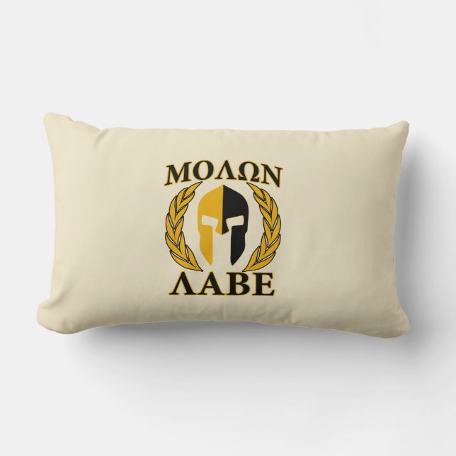 Molon Labe Spartan Mask Laurels Beige Decor Lumbar Cushion (Front)
