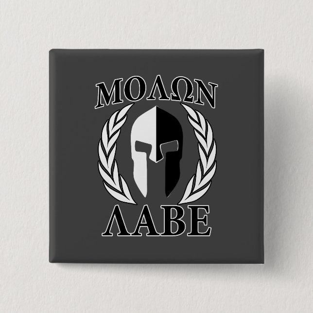 Molon Labe Spartan Mask Laurels Monochrome 15 Cm Square Badge (Front)