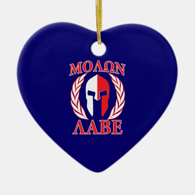Molon Labe Spartan Mask Laurels Navy Blue Ceramic Tree Decoration (Front)