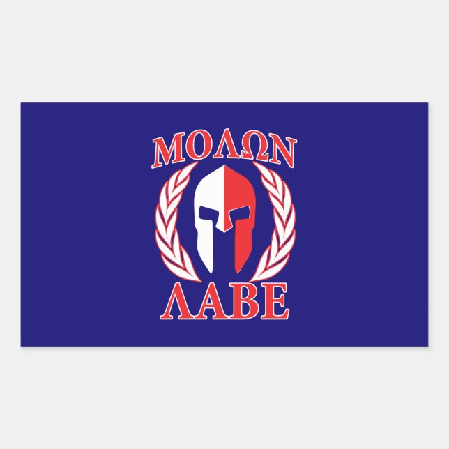 Molon Labe Spartan Mask Laurels Navy Blue Rectangular Sticker (Front)