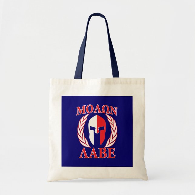 Molon Labe Spartan Mask Laurels Navy Blue Tote Bag (Front)
