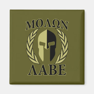 Molon Labe Spartan Mask Laurels Olive Green Magnet