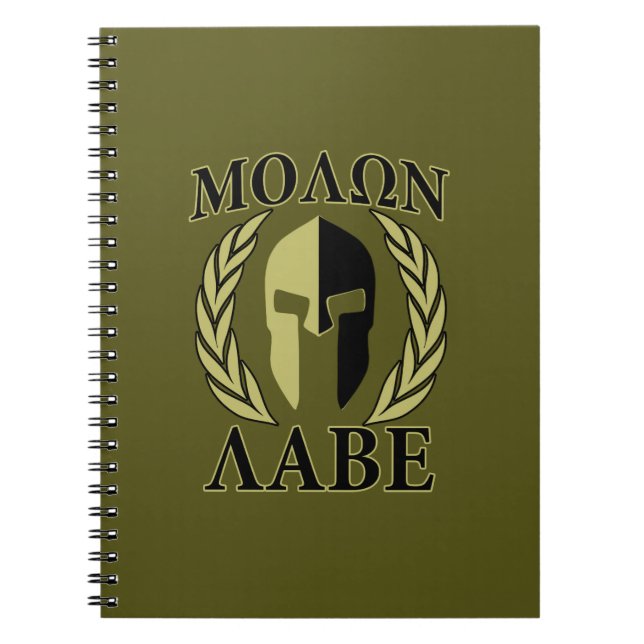Molon Labe Spartan Mask Laurels Olive Green Notebook (Front)