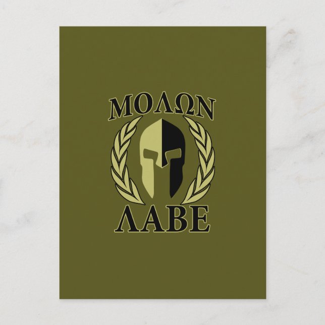 Molon Labe Spartan Mask Laurels Olive Green Postcard (Front)