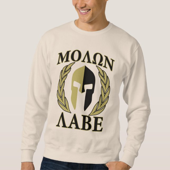 Molon Labe Spartan Mask Laurels Olive Green Sweatshirt (Front)