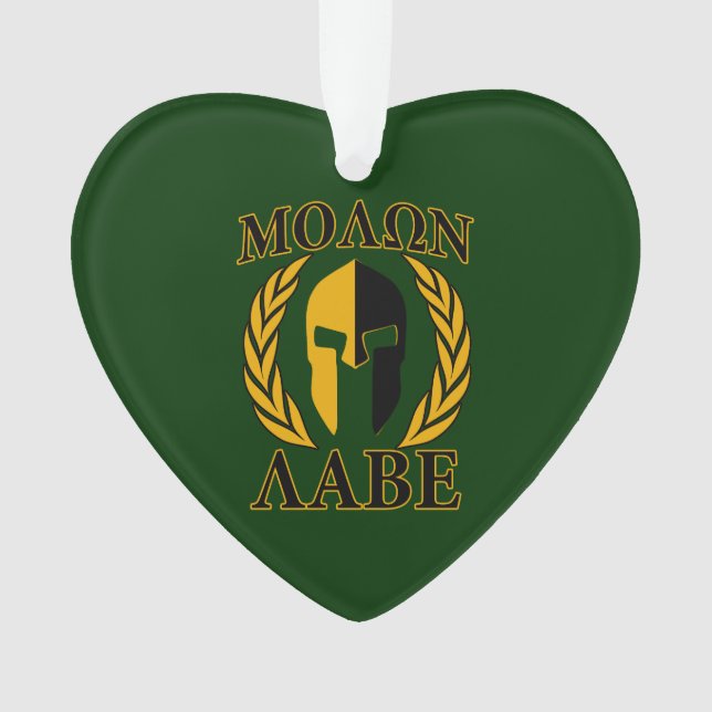 Molon Labe Spartan Mask Laurels on Green Ornament (Front)