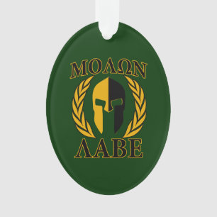 Molon Labe Spartan Mask Laurels on Green Ornament