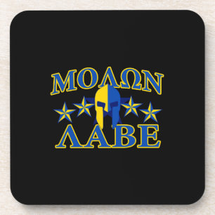 Molon Labe Spartan Warrior 5 stars Yellow Blue Coaster