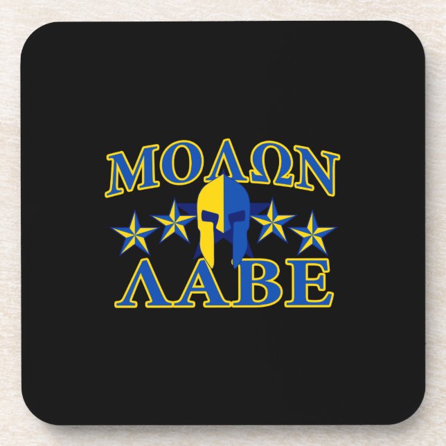 Molon Labe Spartan Warrior 5 stars Yellow Blue Coaster (Front)