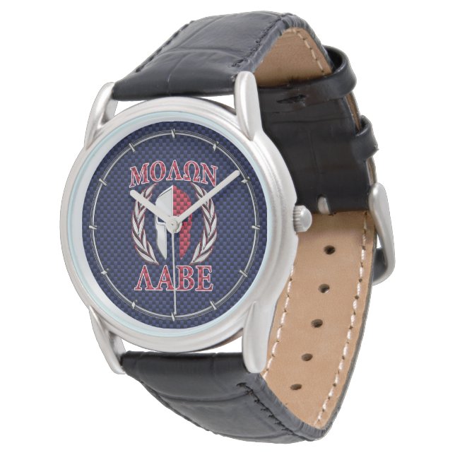 Molon Labe Spartan Warrior Blue Carbon Fiber Print Watch (Angled)