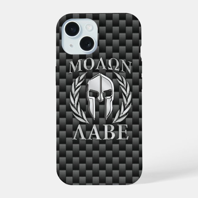 Molon Labe Spartan Warrior Carbon Fibre Print on a iPhone 15 Case (Back)