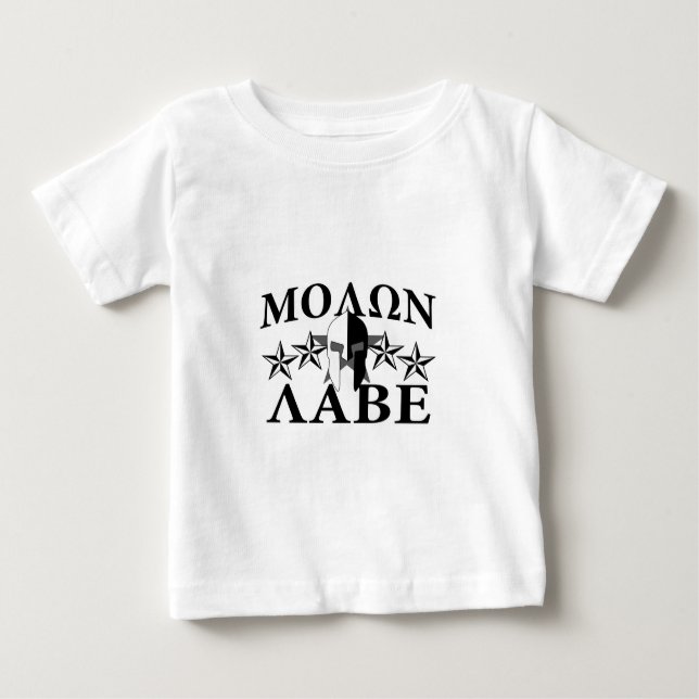 Molon Labe Spartan Warrior Helmet 5 stars B&W Baby T-Shirt (Front)