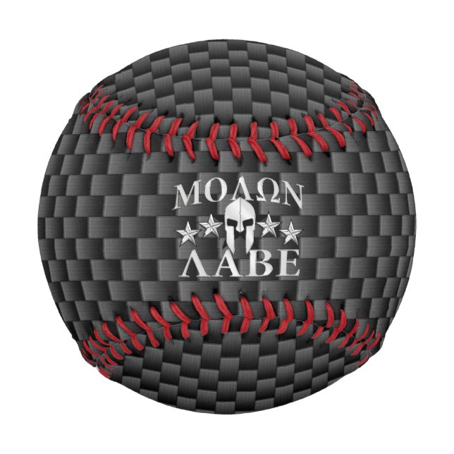 Molon Labe Spartan Warrior Helmet 5 stars Carbon Baseball (Front)