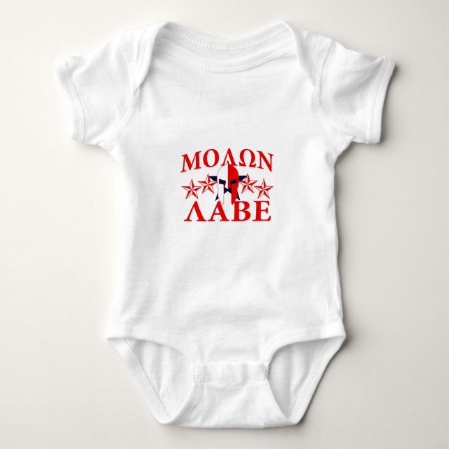 Molon Labe Spartan Warrior Helmet 5 stars Patriot Baby Bodysuit (Front)