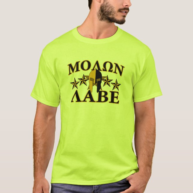 Molon Labe Spartan Warrior Helmet Golden Decor T-Shirt (Front)