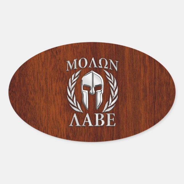 Molon Labe Spartan Warrior Laurels Mahogany Print Oval Sticker (Front)