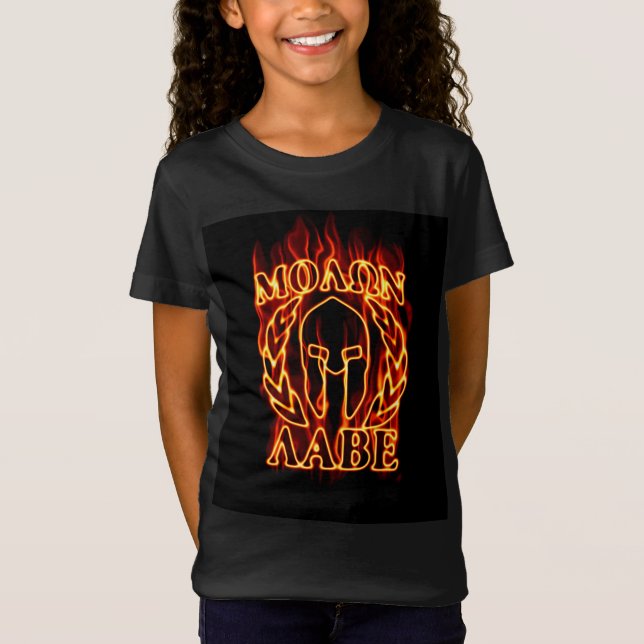 Molon Labe Spartan Warrior Laurels on Fire T-Shirt (Front)