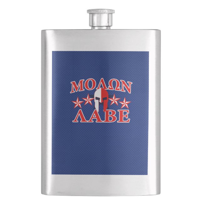 Molon Labe Spartan Warrior Mask 5 stars Patriot Hip Flask (Front)