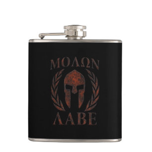 Molon Labe Warrior Laurels Iron Mask Hip Flask