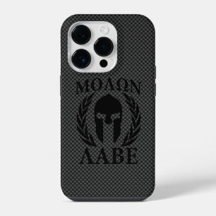 Molon Labe Warrior Laurels on Black Carbon iPhone 14 Pro Case