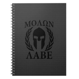 Molon Labe Warrior Laurels on Black Carbon Spiral Notebook