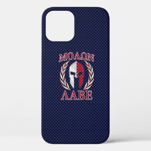 Molon Labe Warrior Mask Blue Carbon Fibre Decor iPhone 12 Case